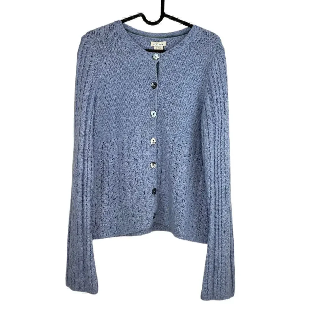 Sundance Exquisite Mix Cable Knit Button Front Cardigan Sweater Periwinkle XS